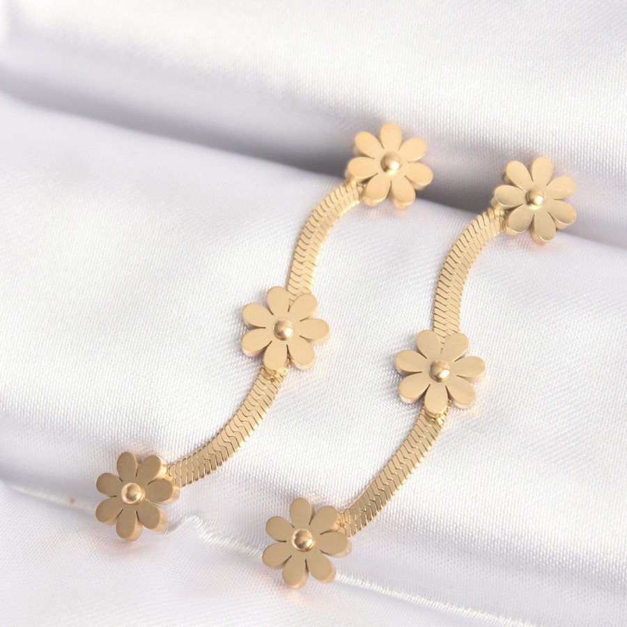 316L Steel Gold Color Italian Chain Daisy Earrings