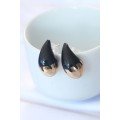Minimal Black Enameled Double Color Drop Earrings