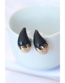 Minimal Black Enameled Double Color Drop Earrings