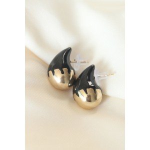 Minimal Black Enameled Double Color Drop Earrings