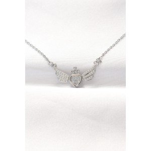 316L Steel Silver Color Zircon Stone Heart Wing Necklace
