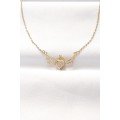 316L Steel Gold Color Zircon Stone Heart Wing Necklace