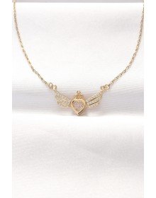 316L Steel Gold Color Zircon Stone Heart Wing Necklace
