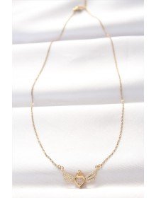 316L Steel Gold Color Zircon Stone Heart Wing Necklace