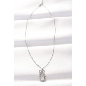 316L Steel Silver Color Zircon Stone Heart Bow Necklace
