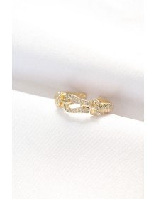 Gold Color Zircon Stone Adjustable Ring with Belt Buckle Design