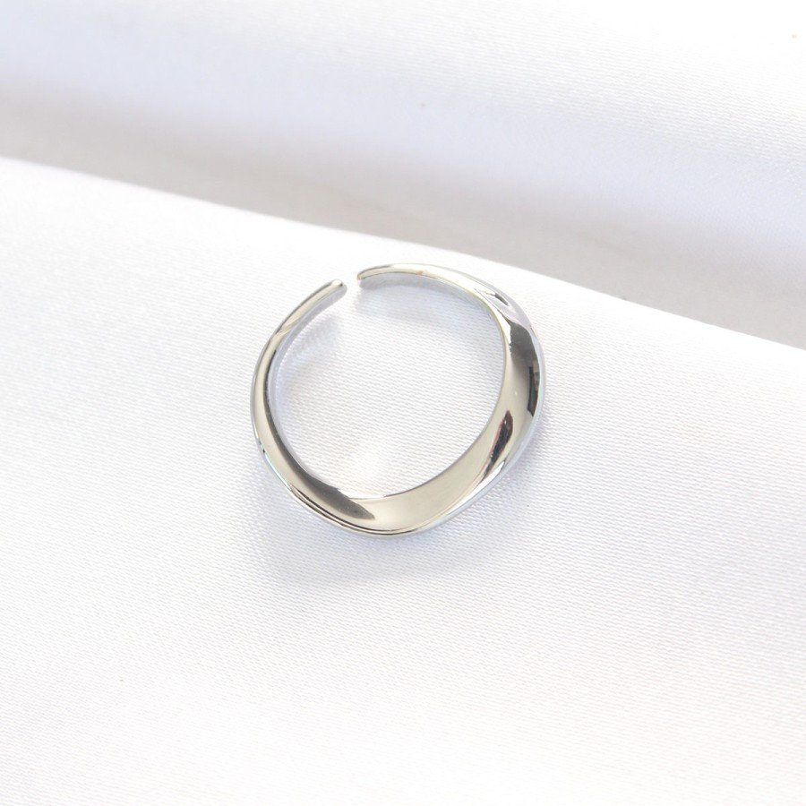 Flat Silver Color Adjustable Ring