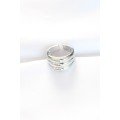 Silver Color Adjustable Striped Bombe Ring