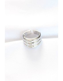 Silver Color Adjustable Striped Bombe Ring