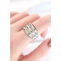 Silver Color Adjustable Striped Bombe Ring
