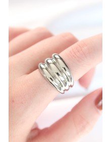 Silver Color Adjustable Striped Bombe Ring