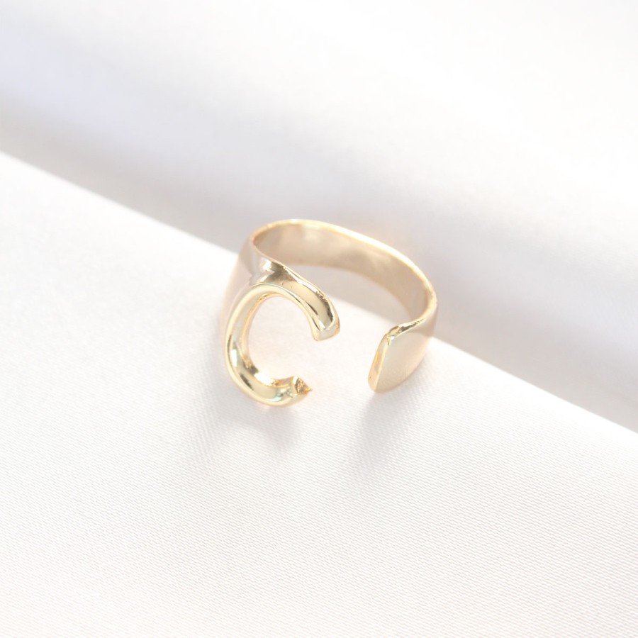 Gold Color Adjustable Ring with Letter C