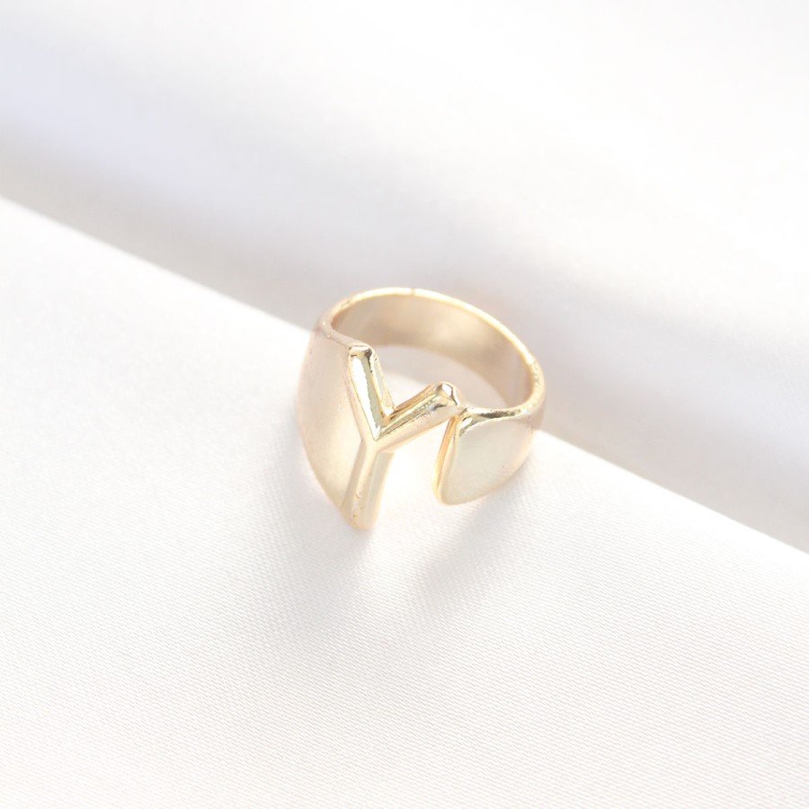 Gold Color Adjustable Ring with Letter Y