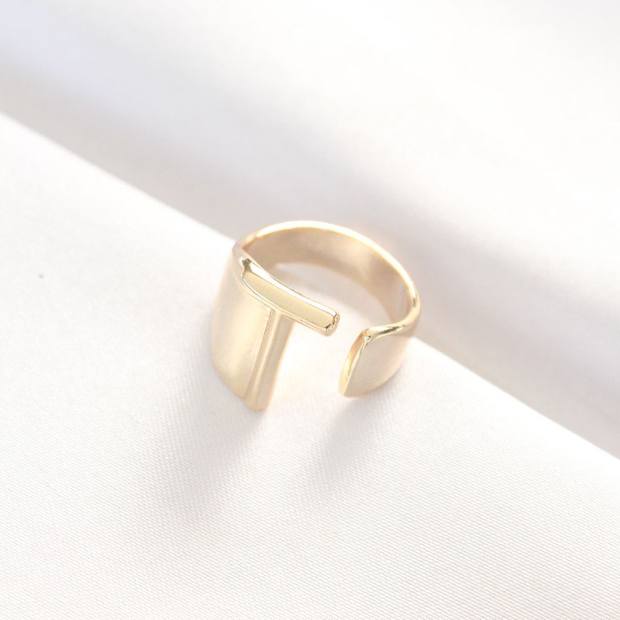 Gold Color Adjustable Ring with Letter T