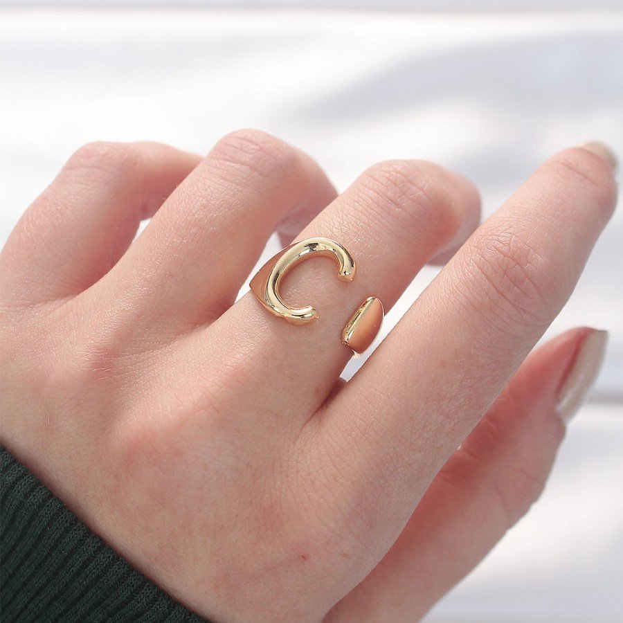 Gold Color Adjustable Ring with Letter C