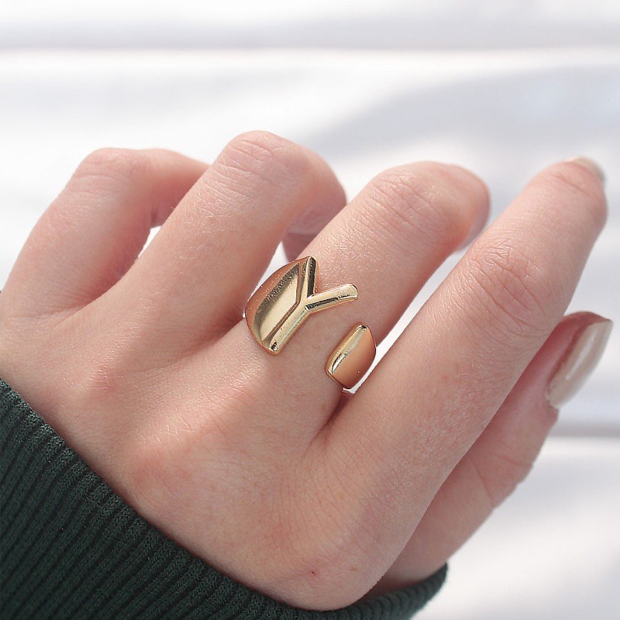 Gold Color Adjustable Ring with Letter Y