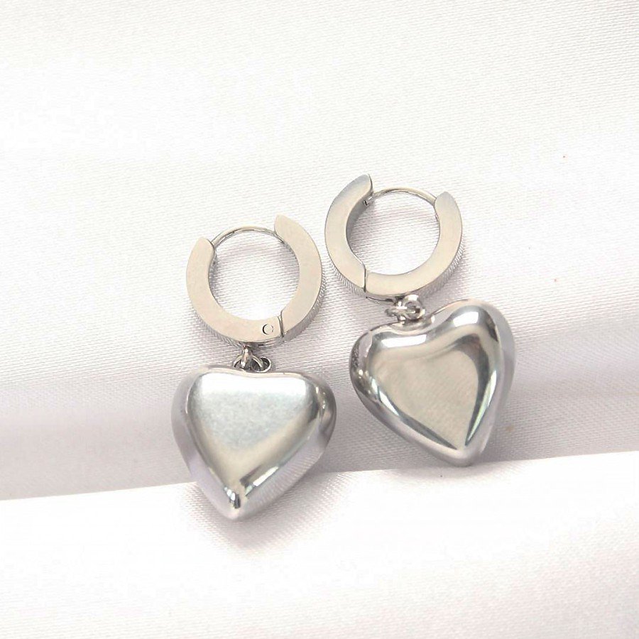 316L Steel Silver Color Convex Heart Design Earring