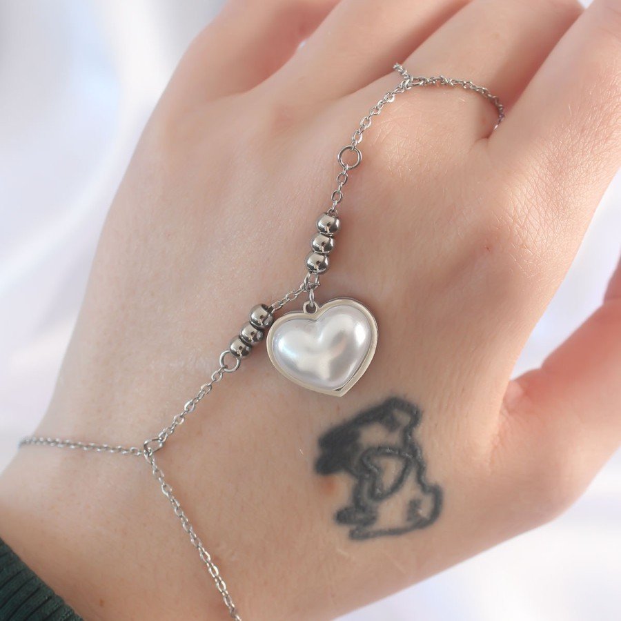 316L Steel Silver Color White Bubble Heart Design Shahmaran