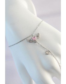 316L Steel Silver Color Pink Zircon Stone Winged Heart Model Shahmeran