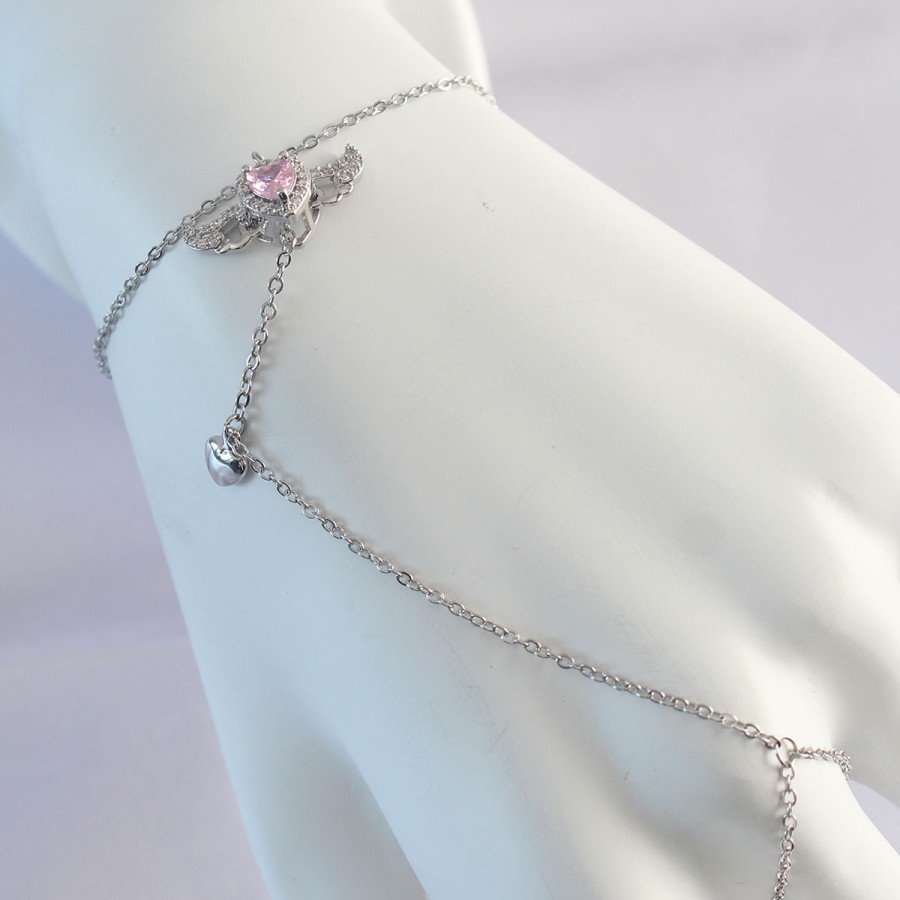 316L Steel Silver Color Pink Zircon Stone Winged Heart Model Shahmeran