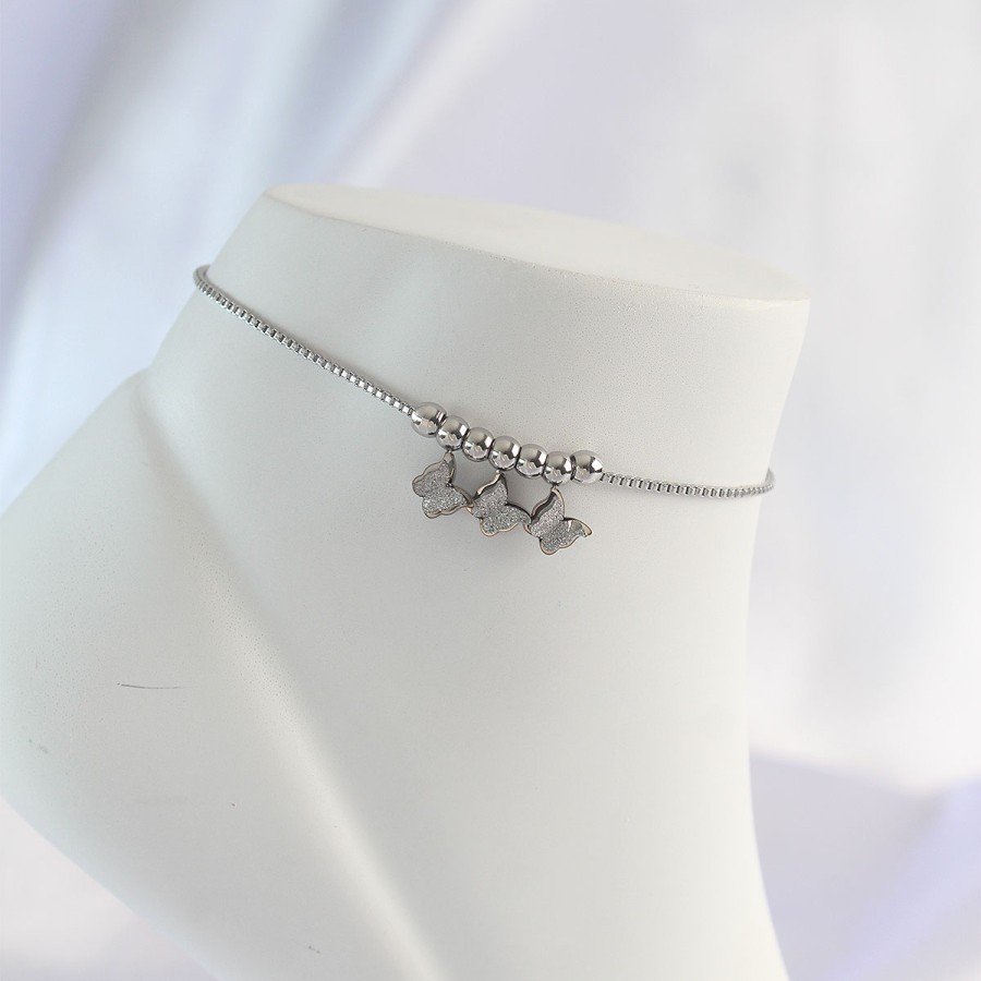 316L Steel Silver Color Minimal Butterfly Design Anklet