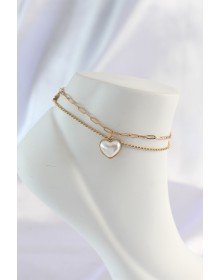 316L Steel Gold Color White Heart 2 Pack Anklet