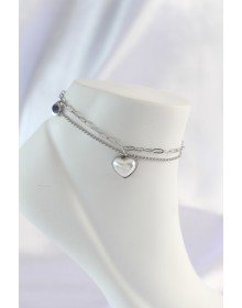 316L Steel Silver Color White Heart Set of 2 Anklets