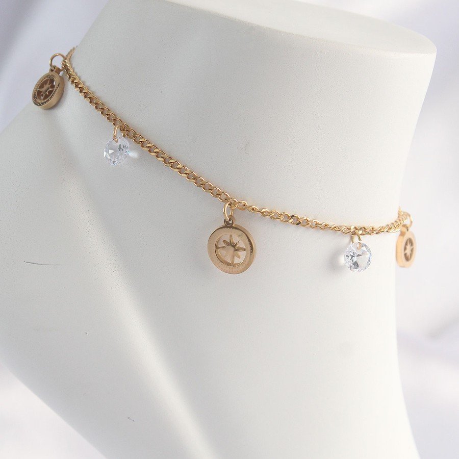 316L Steel Gold Color Zircon Stone Star Anklet