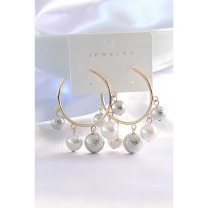 Brass Silver Color Ball Model Gold Color Hoop Earring