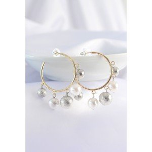 Brass Silver Color Ball Model Gold Color Hoop Earring