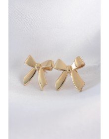 Brass Gold Color Flat Plate Bow Earrings