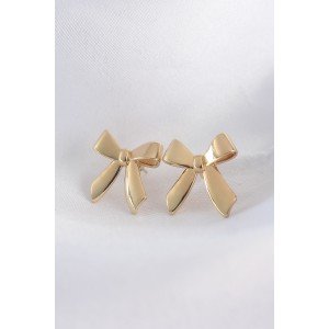 Brass Gold Color Flat Plate Bow Earrings