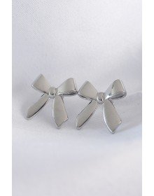 Brass Silver Color Flat Plate Bow Earrings
