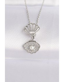 316L Steel Chain Silver Color Zircon Stone Pearl Detail Oyster Necklace