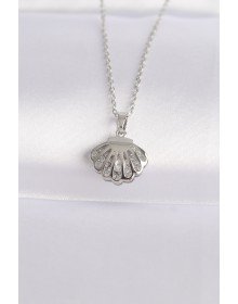 316L Steel Chain Silver Color Zircon Stone Pearl Detail Oyster Necklace