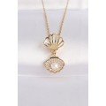 316L Steel Chain Gold Color Zircon Stone Pearl Detail Oyster Necklace 316L Steel Chain Gold Color Zircon Stone Pearl Detail Oyster Necklace