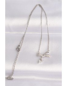 316L Steel Chain Silver Color Zircon Stone Heart Detail Bow Necklace