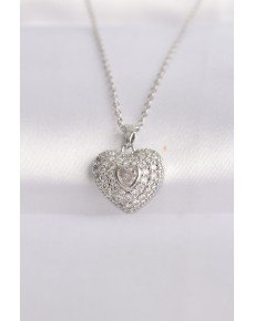 316L Steel Chain Silver Color Zircon Stone Heart Necklace
