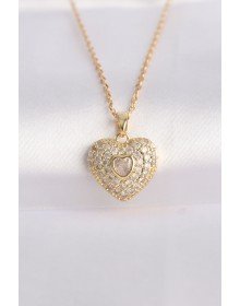 316L Steel Chain Gold Color Zircon Stone Heart Necklace