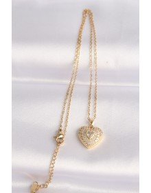 316L Steel Chain Gold Color Zircon Stone Heart Necklace