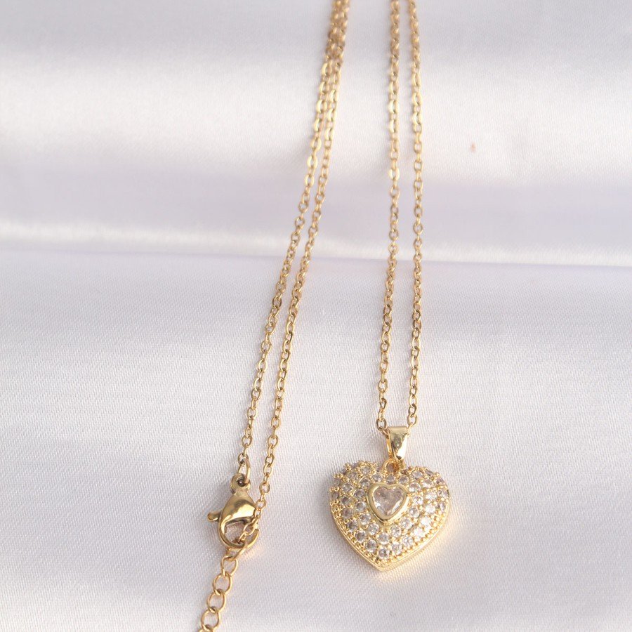 316L Steel Chain Gold Color Zircon Stone Heart Necklace