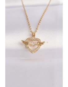 316L Steel Chain Gold Color Zircon Stone Winged Heart Necklace