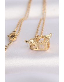 316L Steel Chain Gold Color Zircon Stone Winged Heart Necklace