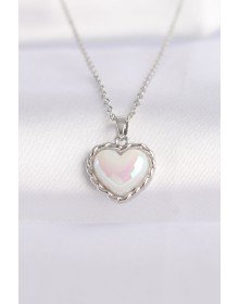 316L Steel Chain Silver Color White Stone Convex Heart Necklace