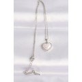 316L Steel Chain Silver Color White Stone Convex Heart Necklace