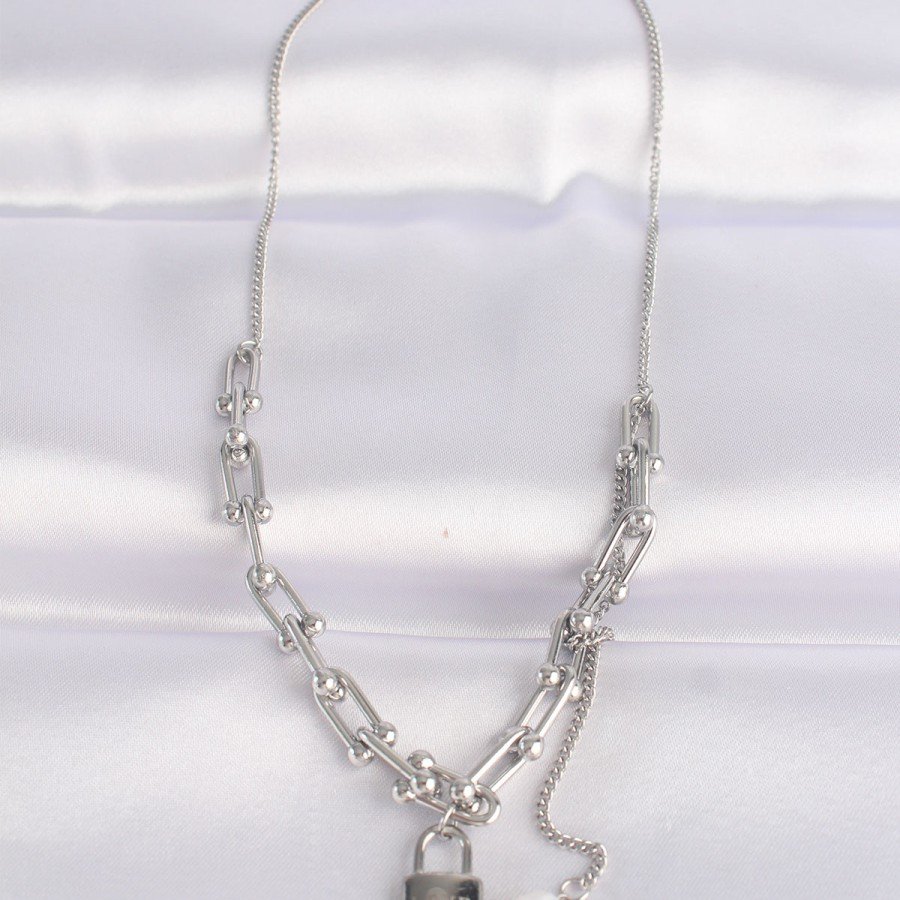316L Steel Chain Silver Color Chain Love Written Lock Necklace 316L Steel Chain Silver Color Chain Love Written Lock Necklace