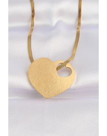316L Steel Italian Chain Gold Color Flat Plate Heart Necklace