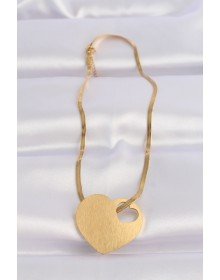 316L Steel Italian Chain Gold Color Flat Plate Heart Necklace