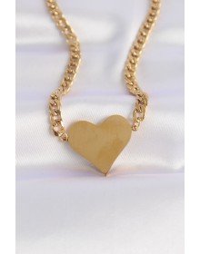 316L Steel Chain Gold Color Flat Plate Heart Necklace