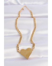 316L Steel Chain Gold Color Flat Plate Heart Necklace